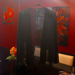 Sheer dress shirt with beaded shoulder embroidery